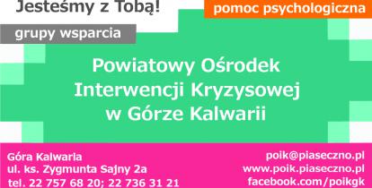 Plakat informacyjny o działaniu Powiatowego Ośrodka Interwencji Kryzysowej