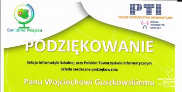 Podziękowania dla uczestników konkursu "Genialne Miejsca"
